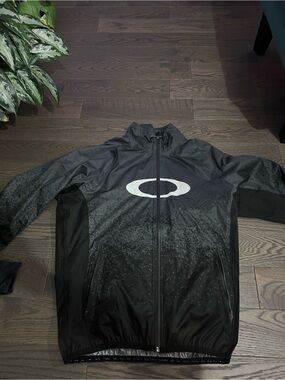 Oakley Black Reflective-Logo Windbreaker Jacket